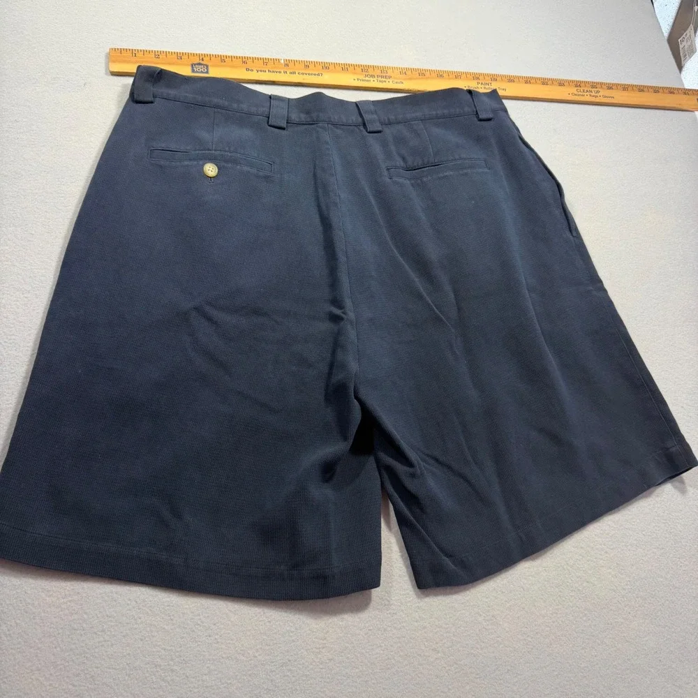 Byron Nelson Eleven Straight Mens 38 Navy Blue Silk Cotton Pleated Golf Shorts